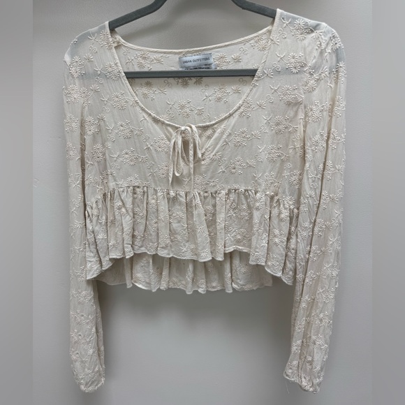 Urban Outfitters Tops - Urban Outfitters Embroidered Ivory Floral Blouse